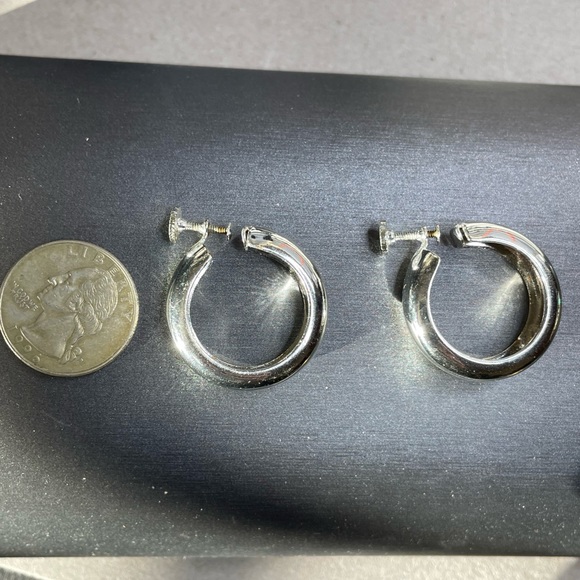 Silver Tone Wide Hoop Screw On Earrings Gorgeous Classics Y2K Style. - Picture 3 of 6